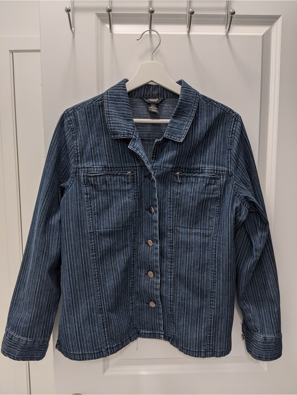 vintage Lindor Petite denim button-front pinstripe jacket